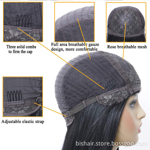Wig with Bangs Straight Human Hair Wigs Machine Made For Black Women Brazilian fringe 30 inch wig Short natural Hair Pre Plucked